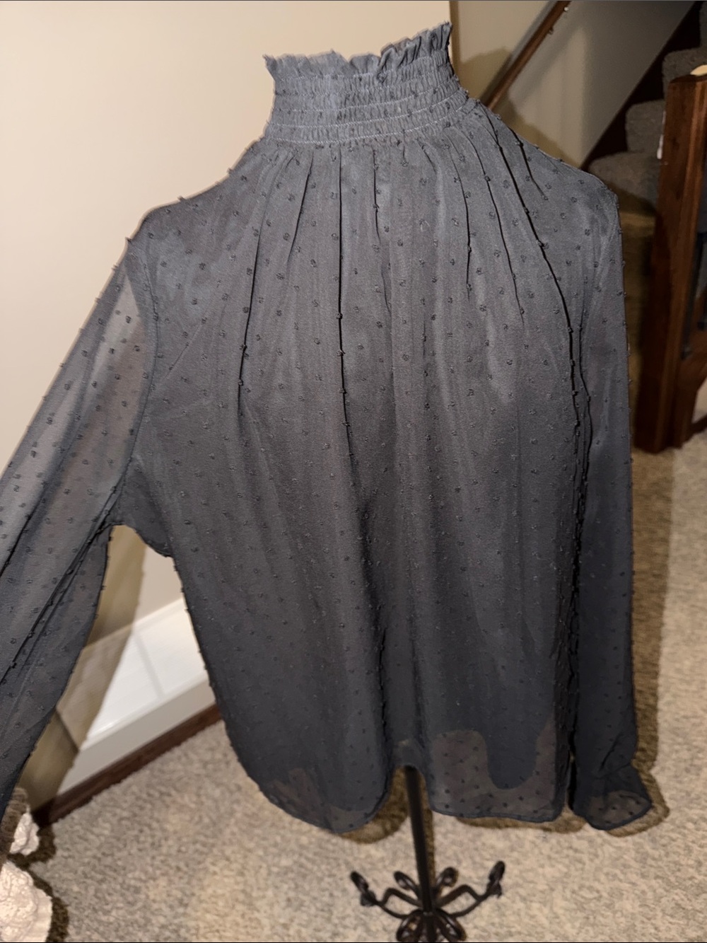 Forever 21 Black Sheer Smocked High Neck Blouse